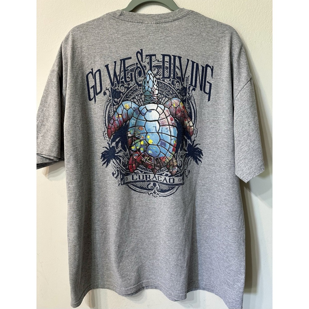The Duck Co Curaçao Go West Diving T Shirt XL Gray Sea Turtle Scuba Graphic Tee
